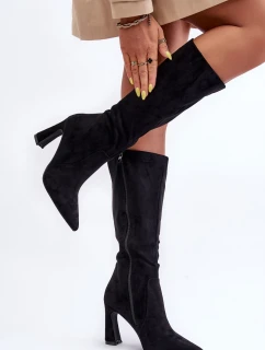 Zamszowe Kozaki Na Słupku Czarne Adrolio