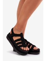 Sandały Damskie Na Platformie Eko Zamszowe Czarne Filisenia