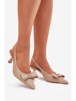 Czółenka Na Szpilce Z Kokardą Beżowe Folesca