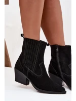 Zamszowe Botki Kowbojki Damskie Na Słupku Ocieplane Czarne Dylira