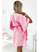 287-30 SOFIA Dámske šaty s motýľom a viazaním v páse - PASTELOVO bledoružové 287-30 SOFIA Dámske šaty s motýľom a viazaním v páse - PASTELOVO bledoružové