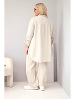 Dámsky mušelínový set s košeľou s gombíkmi a širokými nohavicami v béžovej farbe