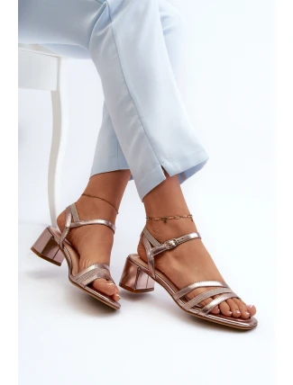 Sandały Damskie Na Niskim Obcasie Z Eko Skóry Sergio Leone SK046 Różowe Złoto