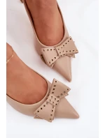 Czółenka Na Szpilce Z Kokardą Beżowe Folesca