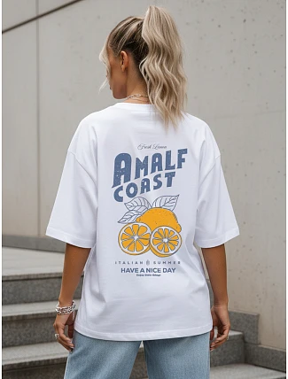 Dámske tričko oversize s potlačou na chrbte, biele, FashionStreet NX9501RY Dámske tričko oversize s potlačou na chrbte, biele, FashionStreet NX9501RY