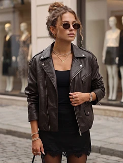 Dámska bunda v štýle „Ramones“ z ekologickej kože, hnedá, FashionStreet TY5918