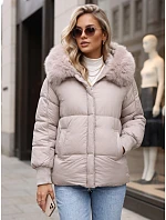 Dámska zimná prešívaná bunda s kapucňou, svetlo béžová, FashionStreet TY6001