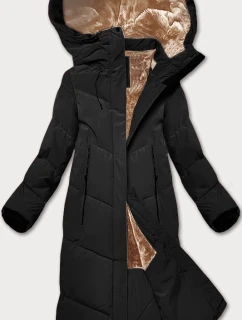 Dámska dlhá zimná bunda s umelou kožušinou LHD čierna (LHD-24571)