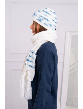 Dámska súprava so šatkou Anika K304 ecru+jeans