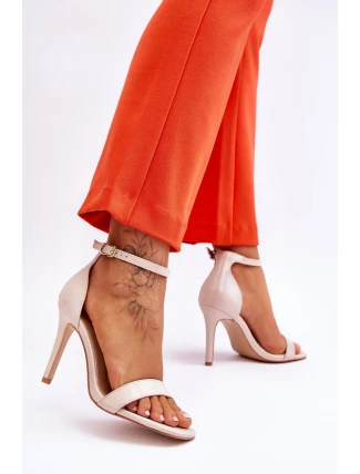 Modne Sandałki Szpilki Holograficzne Beżowe Rayden