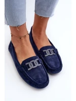 Damskie Modne Zamszowe Mokasyny Granatowe Rabell