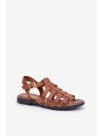 Skórzane Sandały Na Płaskim Obcasie Zazoo 3686 Camel