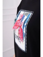 Blúzka s 3D grafikou plameniaka čierna