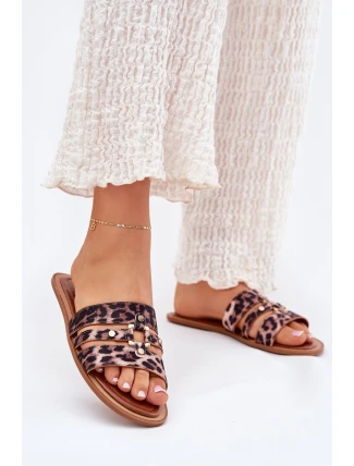 Płaskie Klapki Damskie Ze Złotym Detalem Panterka Noroti