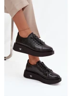 Skórzane Lakierowane Półbuty Damskie Na Platformie Artiker 57C2041 Czarne