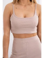 Súprava s nohavicami s vysokým pásom béžovej farby