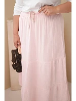 Dámske Plus veľkosť bavlnené mušelínové sukne s volánom a elastickým pásom Candy Pink