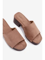 Dámské pantofle na klínku s zlatými sponami tmavě béžové Davessa