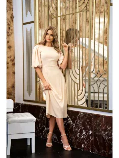 S400 Šaty s puzdrovými rukávmi - krémové