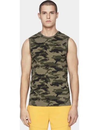 Pánske tričko bez rukávov D4L20 TSM306M Khaki zelená - 4F Pánske tričko bez rukávov D4L20 TSM306M Khaki zelená - 4F