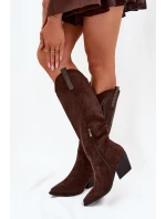 Kozaki Kowbojki Damskie Ze Zdobieniem Na Słupku Czekoladowe Jovina
