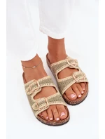 Szydełkowe Klapki Damskie Ze Złotymi Klamrami Zielone Fenira