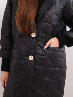 Dámska prešívaná bunda Plus Size s ozdobnými gombíkmi a golierom Black