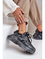 Sneakersy Damskie Z Przetarciami Na Platformie Czarne Seladwen