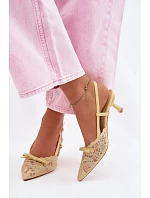 Dámské krajkové sandály na podpatku s mašlí Žluté Maribelle