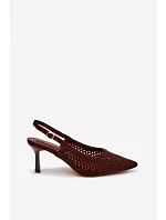 Dámské otevřené sandály na podpatku z imitace semiše Čokoládové Velvia