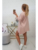 Oversize blúzka s potlačou dúhových pier tmavo púdrovo ružová