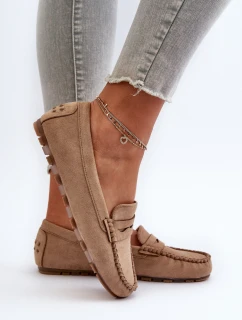 Klasyczne Mokasyny Damskie Zamszowe Ciemnobeżowe Glimris