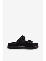 Zamszowe Klapki Damskie Z Klamrami D.Franklin DFSH405001 Czarne