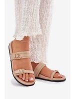 Klapki Damskie Z Klamrami Beżowe Brinella