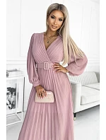 Plisované šaty 414-2 KLARA staroružové - Numoco Plisované šaty 414-2 KLARA staroružové - Numoco