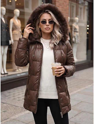 Dámska zimná prešívaná bunda s kapucňou, hnedá, FashionStreet TY5757 Dámska zimná prešívaná bunda s kapucňou, hnedá, FashionStreet TY5757