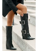 Kozaki Do Kolana Na Koturnie Z Wywiniętą Cholewką I Klamrami Tamirla