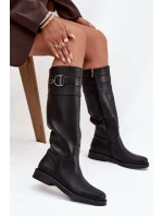 Kozaki Damskie Na Płaskim Obcasie Z Ozdobnym Detalem Czarne Arvessa