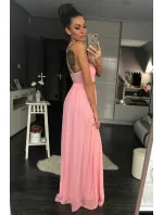 Dámske plesové dlhé šaty PINK BOOM ružové - Ružová / L - PINK BOOM