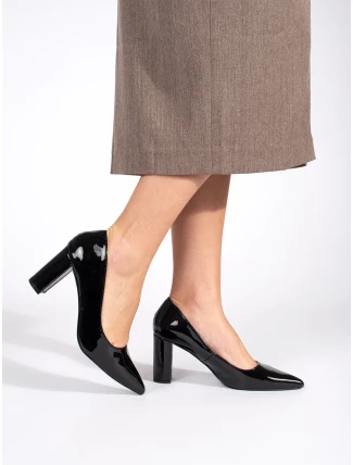 Pohodlné čierne lodičky pre ženy na širokom podpätku Pohodlné čierne lodičky pre ženy na širokom podpätku