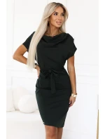 240-7 ROXI šaty s asymetrickou sukňou a opaskom - KHAKI