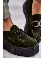 Modne Zamszowe Półbuty Na Platformie Khaki Lemar Marsol