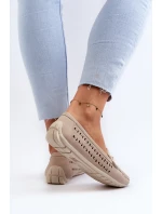 Mokasyny Damskie Ażurowe Z Ozdobą Beżowe Kaydance