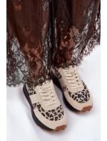 Zamszowe Sneakersy Damskie Na Platformie Panterka Vinceza 66793 Beżowe