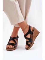 Sandały Damskie Na Koturnie Sergio Leone SK223 Czarne