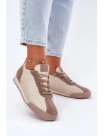 Skórzane Buty Sportowe Damskie Laura Messi 2935 Beżowe