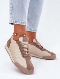 Skórzane Buty Sportowe Damskie Laura Messi 2935 Beżowe