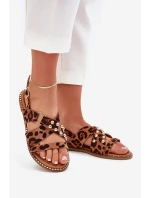 Sandały Damskie Na Płaskim Obcasie Ze Złotymi Ćwiekami Panterka Zanira