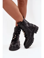 Ocieplane Botki Damskie Z Ozdobnym Sznurowaniem Czarne Elindra