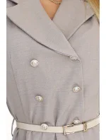 596-2 Elegantná midi košeľa so zlatými gombíkmi a opaskom - GREY BEige